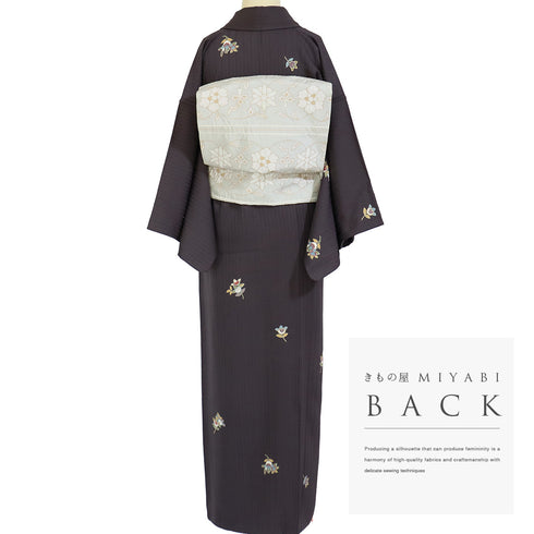 小紋 リサイクル 身丈155.5cm 裄63.2cm 袷 たちばな柄 ブラウン Mサイズ カジュアル 正絹 広衿 Sランク