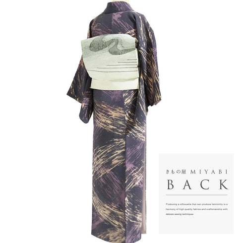 小紋 リサイクル 身丈157cm 裄62.6cm 袷 パープル Mサイズ お洒落 カジュアル 正絹 広衿 Sランク