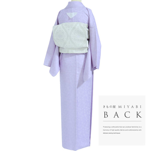 色無地 リサイクル 身丈156cm 裄66cm 袷 草花柄 パープル Mサイズ セミフォーマル お洒落 一つ紋 しつけ糸 不明 広衿 地紋あり Sランク