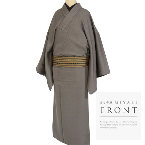 アンサンブル 男物 リサイクル 身丈142.2cm 裄74cm 羽織丈94cm 袷 長襦袢付き ゆったり ブラウン Sサイズ お洒落 カジュアル しつけ糸 正絹 棒衿 未使用品