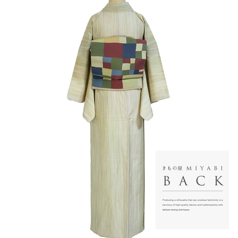 紬 リサイクル 身丈152.5cm 裄64.8cm 袷 縞ぼかし柄 グリーン Sサイズ お洒落 正絹 広衿 Sランク