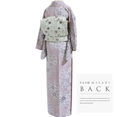 小紋 リサイクル 身丈155.5cm 裄64.6cm 袷 菊地紋 彩色 部分絞り パープル Mサイズ お洒落 カジュアル 正絹 広衿 Aランク