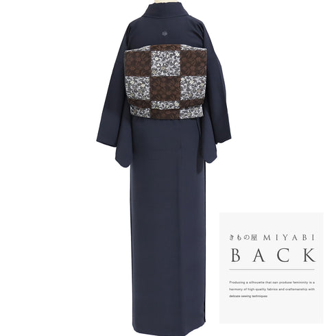 色無地 リサイクル 身丈158cm 裄64cm 袷 作家物 染服部光擴 ネイビー Mサイズ セミフォーマル 一つ紋 正絹 広衿 地紋なし Aランク