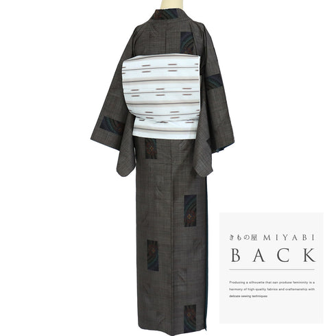 紬 リサイクル 身丈159.5cm 裄66.4cm 袷 短冊に華紋模様 ブラウン Mサイズ カジュアル お洒落 証紙 正絹 広衿 Sランク