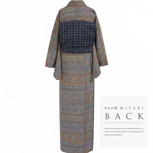 小紋 リサイクル 身丈164cm 裄66.8cm 袷 オリエンタル柄 多色 Lサイズ お洒落 カジュアル 正絹 広衿 Sランク