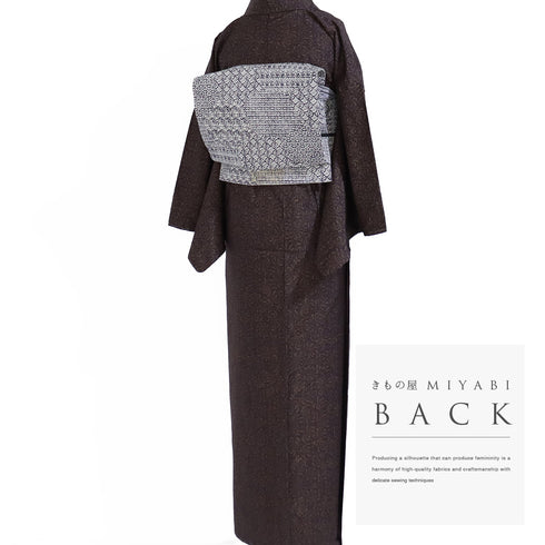 大島紬 リサイクル 身丈164.8cm 裄66.8cm 袷 菊柄 ブラウン Lサイズ お洒落 カジュアル しつけ糸 正絹 広衿 Sランク