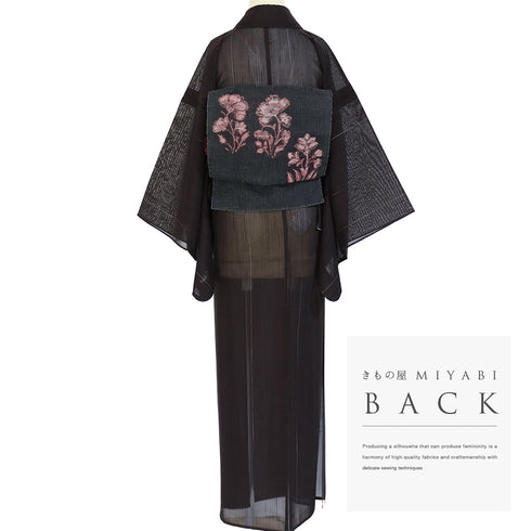 紬 リサイクル 夏着物 身丈161cm 裄66.8cm 夏物 夏物 刺繍 パールトーン加工済 縞模様 トンボ柄 ブラウン Lサイズ カジュアル お洒落 正絹 広衿 Sランク