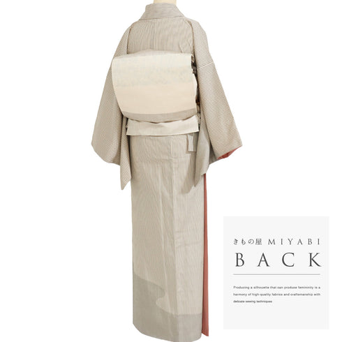 付下げ リサイクル 身丈166.8cm 裄66.2cm 袷 本塩沢 紬 ストライプ 雲取り ベージュ LLサイズ お洒落 正絹 広衿 Sランク