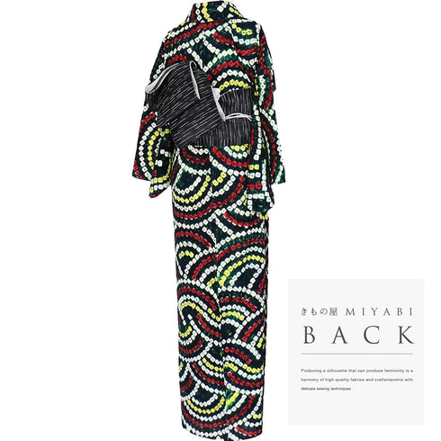 浴衣 リサイクル 夏着物 身丈153cm 裄62.8cm 夏物 絞り 青海波柄 グリーン Sサイズ カジュアル 木綿 洗える着物 バチ衿 Sランク