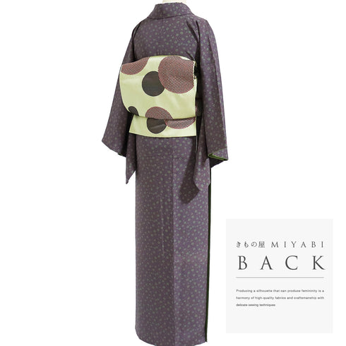 小紋 リサイクル 身丈158.2cm 裄64.4cm 袷 小花柄 パープル Mサイズ お洒落 カジュアル 正絹 広衿 Sランク