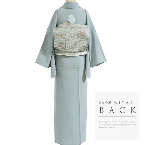 色無地 リサイクル 身丈161cm 裄65.6cm 単衣 グレー Lサイズ セミフォーマル 一つ紋 しつけ糸 正絹 広衿 Sランク