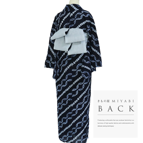 浴衣 リサイクル 夏着物 身丈151.5cm 裄65.2cm 夏物 絞り 七宝柄 ブラック Sサイズ カジュアル 木綿 洗える着物 バチ衿 Bランク