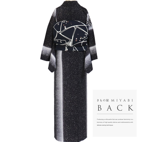 小紋 リサイクル 身丈154.5cm 裄65.2cm 袷 付下げ小紋 のり散らしに帆船柄 鳥模様 ブラック Sサイズ お洒落 しつけ糸 正絹 広衿 未使用品