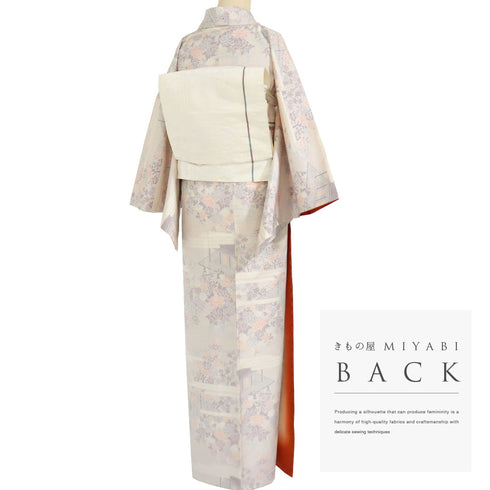 紬 リサイクル 身丈158cm 裄65.2cm 袷 風景文様 ピンク Mサイズ お洒落 カジュアル 正絹 広衿 Sランク