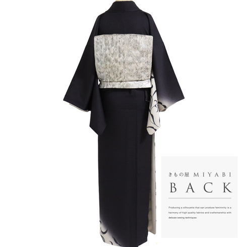 リサイクル 身丈165cm 裄65.5cm 袷 金彩 花唐草模様 ネイビー Lサイズ お洒落 セミフォーマル 正絹 広衿 Sランク