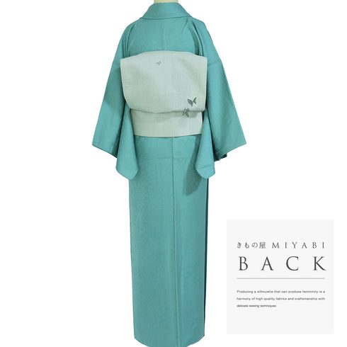 色無地 リサイクル 身丈157.3cm 裄62.6cm 袷 小花柄 梶山伸監修 ブルー Mサイズ お洒落 落款 正絹 広衿 地紋あり Sランク