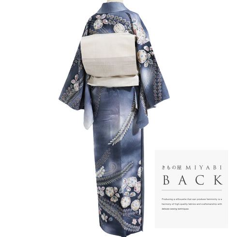 リサイクル 身丈159.5cm 裄66cm 袷 辻ヶ花 ぼかし ブルー Mサイズ お洒落 落款 正絹 広衿 Sランク