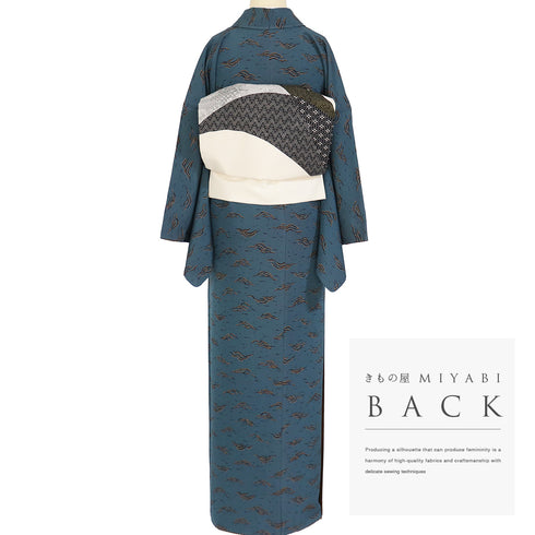 小紋 リサイクル 身丈163cm 裄67.8cm 袷 幾何学模様 お洒落八掛 ブルー Lサイズ お洒落 カジュアル 正絹 広衿 Aランク