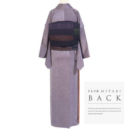 小紋 リサイクル 身丈155cm 裄65.3cm 袷 縞模様 伝統工芸士 一級技能士 長居賢珠 パープル Sサイズ カジュアル 落款 正絹 広衿 Sランク