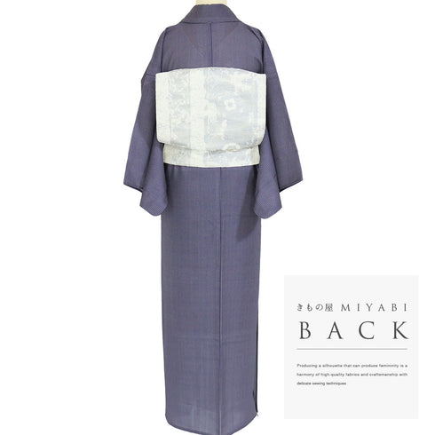 小紋 リサイクル 身丈154cm 裄62.4cm 単衣 後身頃居敷当て付き ネイビー Sサイズ お洒落 カジュアル ポリエステル 洗える着物 広衿 Sランク