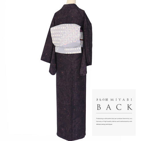 小紋 リサイクル 身丈167cm 裄66.4cm 袷 花柄 パープル LLサイズ お洒落 カジュアル 正絹 広衿 Aランク