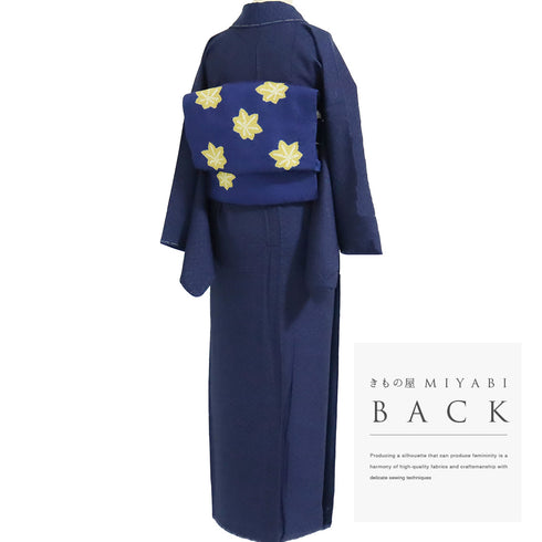 小紋 リサイクル 身丈151.8cm 裄65.4cm 袷 市松に葡萄柄 地紋 ブルー Sサイズ お洒落 正絹 広衿 Sランク