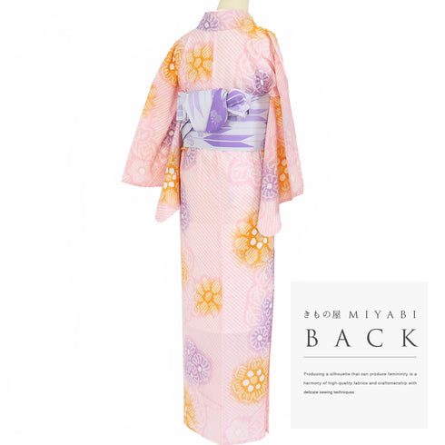 浴衣 リサイクル 夏着物 身丈158.8cm 裄64.4cm 夏物 絞り 花柄 ピンク Mサイズ カジュアル 木綿 洗える着物 バチ衿 Sランク