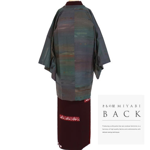 道行コート リサイクル 身丈88.5cm 裄65.2cm 袷 霞に花菱柄 地紋 多色 Mサイズ お洒落 正絹 Sランク