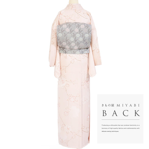 小紋 リサイクル 身丈161cm 裄67.2cm 袷 さくらぼかし柄 花枝柄 パールトーン加工 ピンク Lサイズ お洒落 カジュアル 正絹 広衿 Sランク