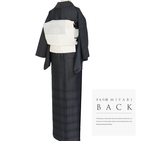 小紋 リサイクル 夏着物 身丈160.5cm 裄62.4cm 夏物 曲線柄 ブラック Lサイズ カジュアル お洒落 不明 広衿 Sランク