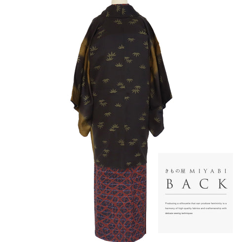 道中着 リサイクル 身丈90.2cm 裄62cm 袷 竹柄 地紋 ブラウン SSサイズ お洒落 正絹 Sランク