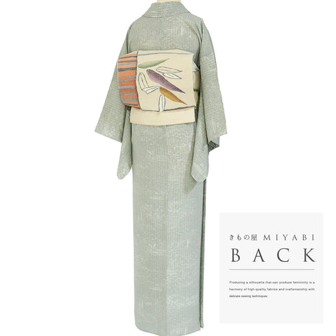 小紋 リサイクル 身丈155.3cm 裄62.4cm 単衣 水辺柄 グリーン Sサイズ お洒落 正絹 広衿 Sランク