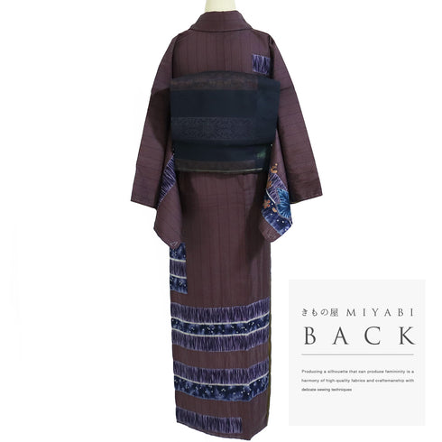 付下げ リサイクル 身丈155.6cm 裄65.2cm 袷 部分絞り 地紋 絞り彩色 パープル Mサイズ お洒落 しつけ糸 不明 広衿 Sランク