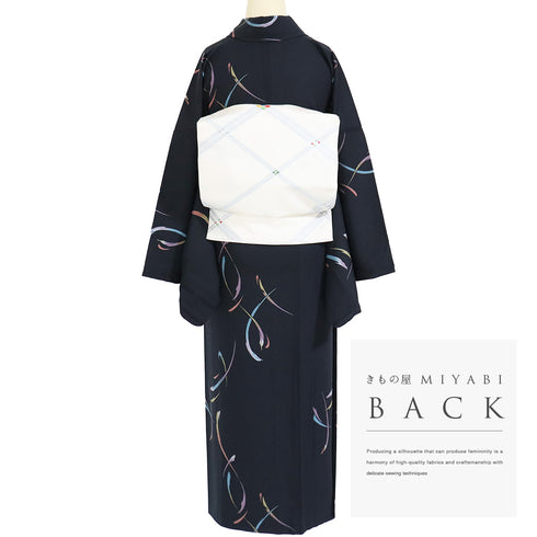 小紋 リサイクル 身丈159.5cm 裄70.4cm 袷 ブラック Mサイズ お洒落 カジュアル 正絹 広衿 Sランク