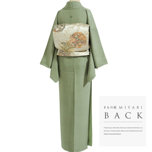 江戸小紋 リサイクル 身丈150.7cm 裄64.8cm 袷 寄せ小紋柄 グリーン Sサイズ セミフォーマル お洒落 一つ紋 正絹 広衿 Sランク