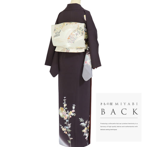 付下げ リサイクル 身丈159cm 裄65cm 袷 各種花丸柄 金駒刺繍 パープル Mサイズ セミフォーマル お洒落 正絹 広衿 Sランク