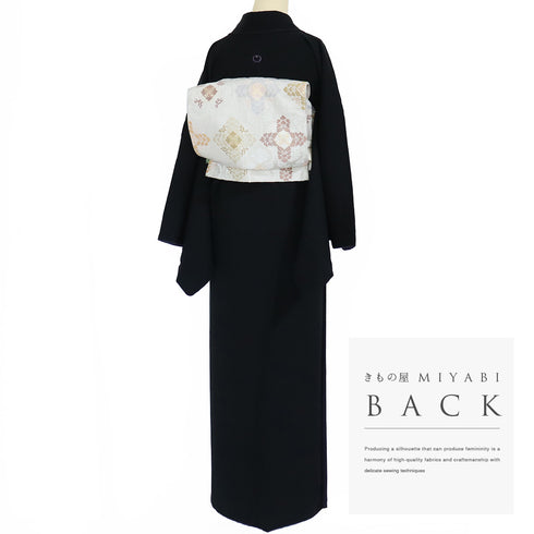 色無地 リサイクル 身丈160cm 裄69.4cm 袷 ブラック Mサイズ お洒落 一つ紋 真向き月に星紋 正絹 広衿 地紋なし Sランク