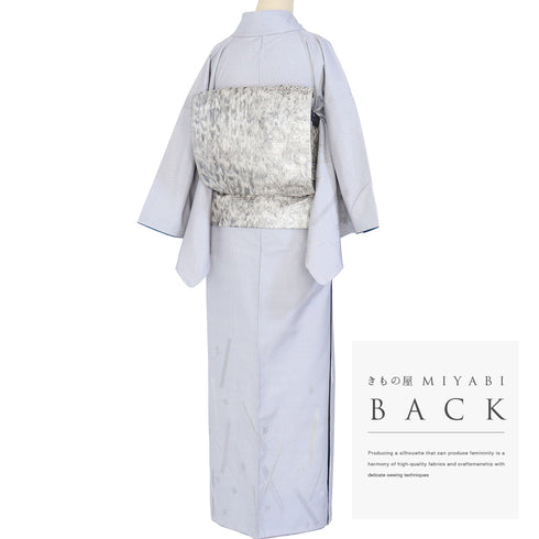 付下げ リサイクル 身丈163.2cm 裄64.7cm 袷 汕頭刺繍 大島紬 グレー Lサイズ お洒落 証紙 正絹 広衿 Sランク