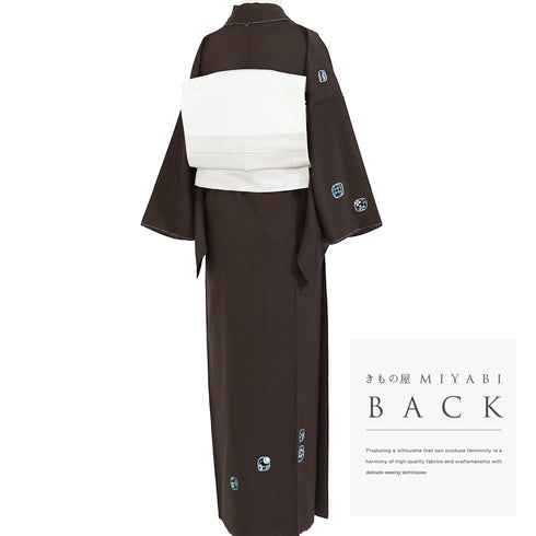 訪問着 リサイクル 身丈158.7cm 裄66cm 袷 箔加工 抽象柄 ゆったりサイズ ブラウン Mサイズ お洒落 正絹 広衿 Sランク