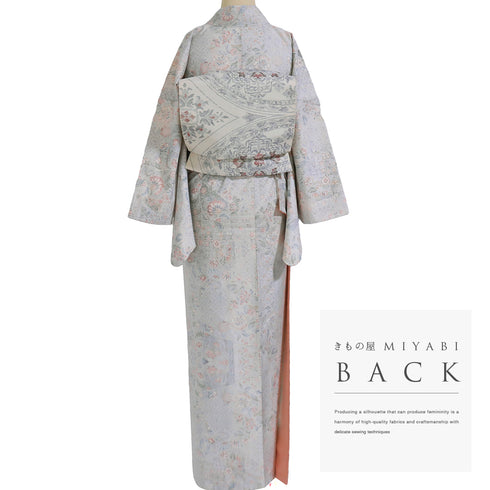 紬 リサイクル 身丈169cm 裄68.4cm 袷 唐花模様 ホワイト LLサイズ お洒落 カジュアル 正絹 広衿 Sランク