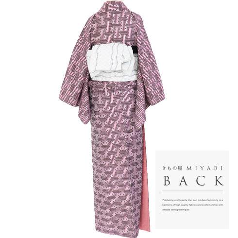 小紋 リサイクル 身丈153cm 裄64cm 袷 絣模様 アンティーク パープル Sサイズ カジュアル 木綿 洗える着物 広衿 Sランク