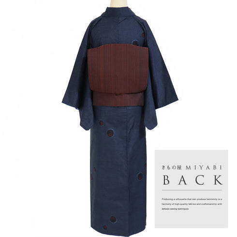 紬 リサイクル 身丈154.3cm 裄62.2cm 袷 ネイビー Sサイズ お洒落 正絹 広衿 Sランク