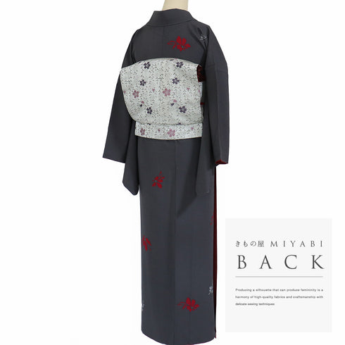 小紋 リサイクル 身丈161cm 裄65.6cm 袷 花柄 パールトーン加工 グレー Lサイズ カジュアル お洒落 しつけ糸 正絹 バチ衿 Sランク