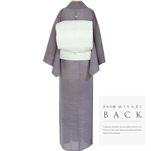 付下げ リサイクル 夏着物 身丈151.5cm 裄63.6cm 絽 露芝模様 パープル Sサイズ フォーマル セミフォーマル 一つ紋 正絹 広衿 Sランク