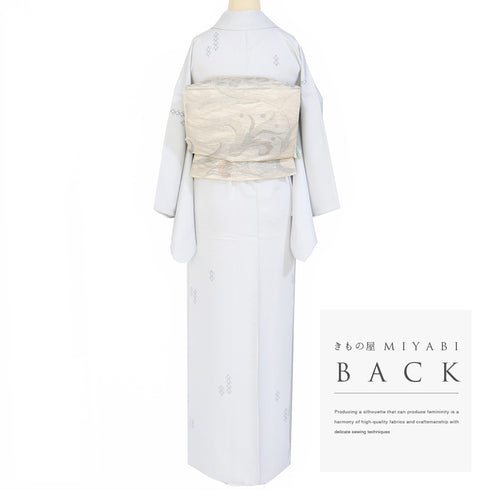 小紋 リサイクル 身丈154.3cm 裄65cm 単衣 デザイン柄 地紋 グレー Sサイズ お洒落 正絹 広衿 Aランク