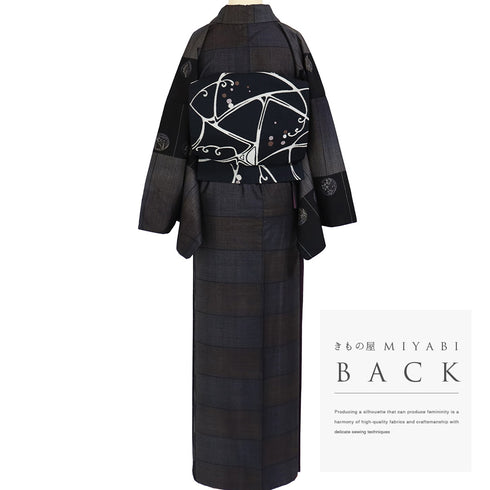 紬 リサイクル 身丈170.8cm 裄70.6cm 袷 丸に松竹梅柄 ブラック LLサイズ お洒落 カジュアル 正絹 広衿 Sランク