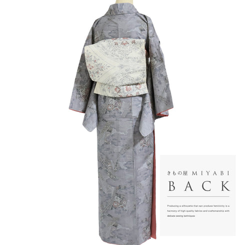 大島紬 リサイクル 身丈154.5cm 裄65.2cm 袷 都喜ヱ門 パープル Sサイズ お洒落 カジュアル 証紙 しつけ糸 正絹 広衿 Sランク