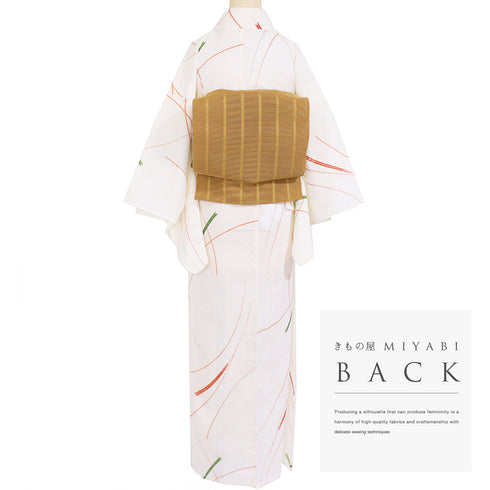 小紋 リサイクル 夏着物 身丈159.5cm 裄63.4cm 絽 稲穂柄 アイボリー Mサイズ カジュアル 不明 広衿 Sランク