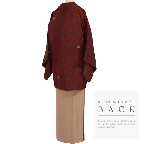 道中着 リサイクル 身丈84.5cm 裄66.4cm 袷 竜巻絞り 巻き上げ絞り レッド Mサイズ お洒落 正絹 Sランク