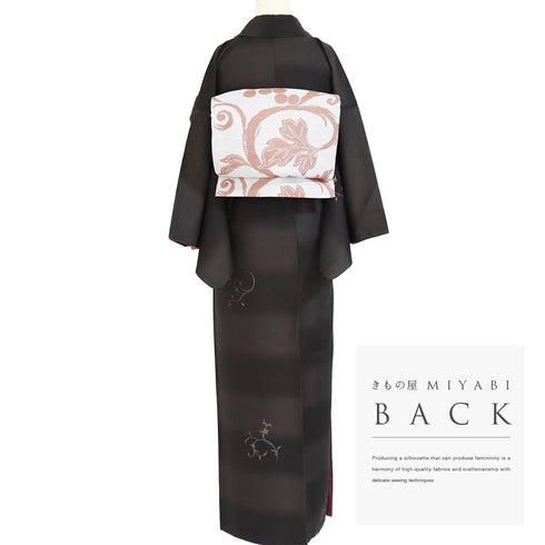 小紋 リサイクル 身丈161.7cm 裄64.8cm 袷 織・段ぼかし柄 刺繍 ブラウン Lサイズ お洒落 カジュアル 正絹 広衿 Sランク